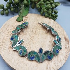 Southwestern Sterling Silver Lapis & Malachite Taxco Mexico Vintage Art to Wear!